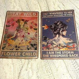 Set of two metal decor signs